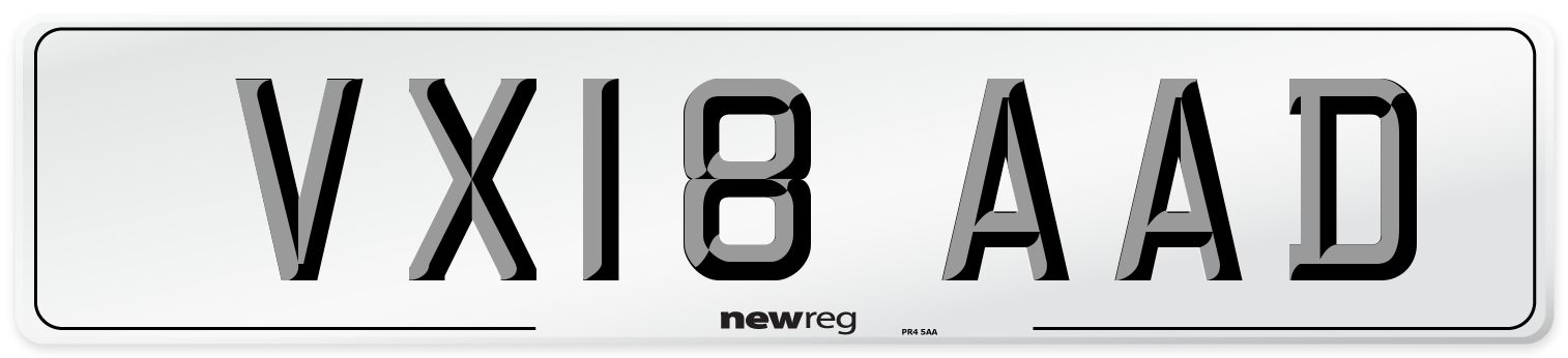 VX18 AAD Number Plate from New Reg